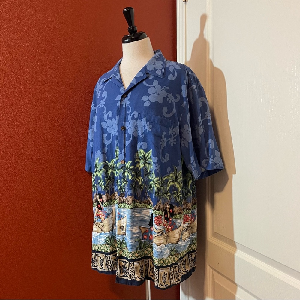 VTG Kole‎ Kole Men’s Palm Tree Volcano Boating Hawaiian Girls Button Down Shirt